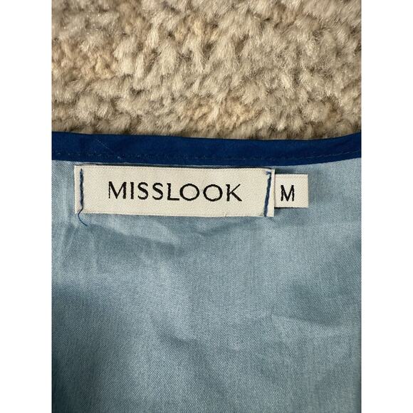 Misslook Size M Floral Print V Neck Midi Shirt Dress Blue Short Sleeve Pullover - Picture 5 of 9